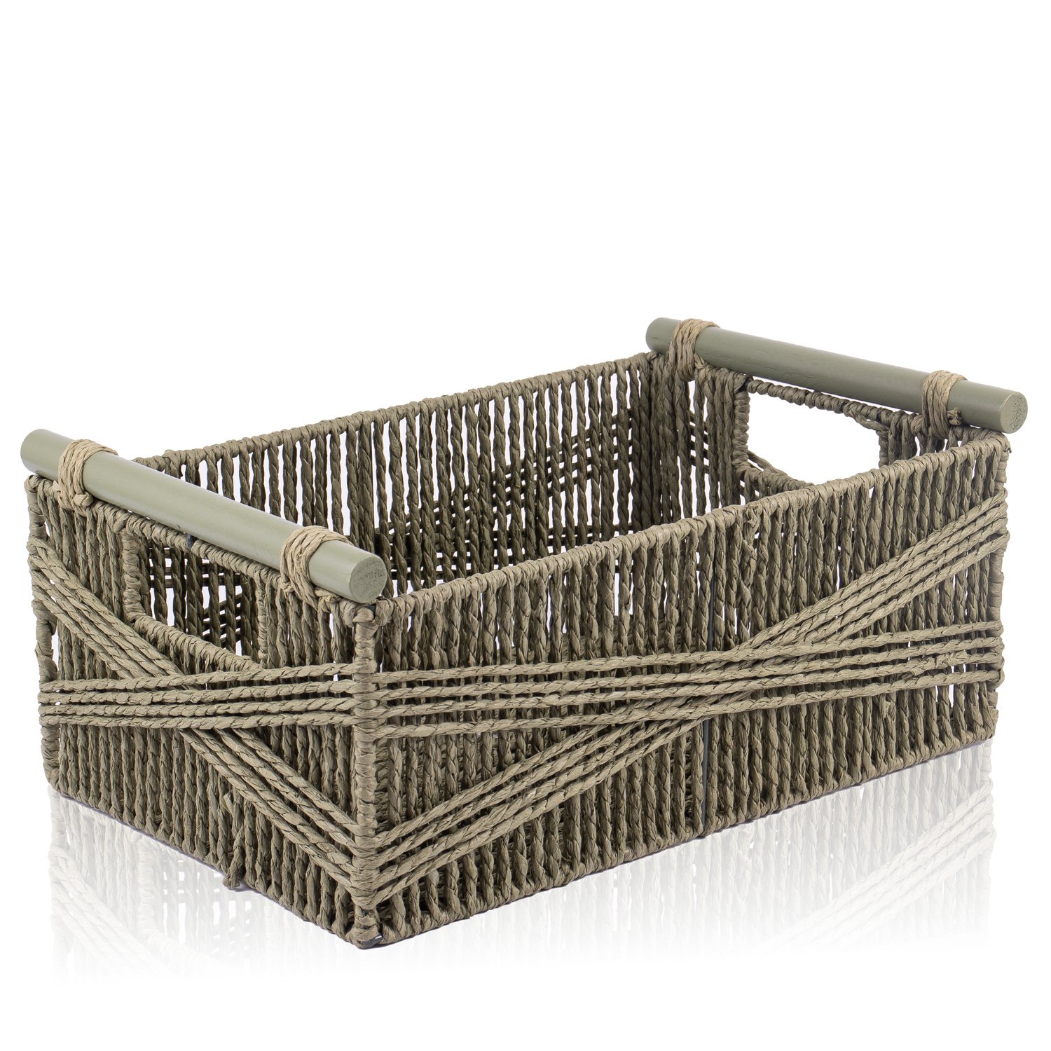 Caixa Retangular Em Madeira Detalhe Palha e Bambu 25x15