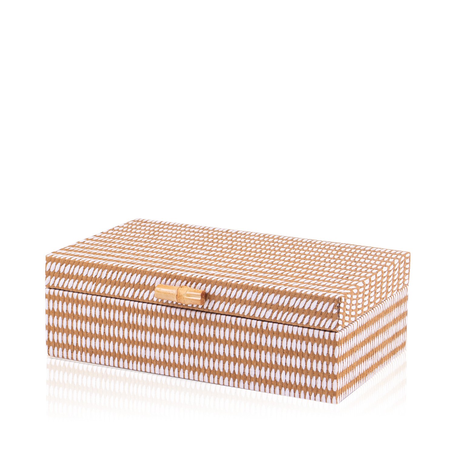 Caixa Retangular Em Madeira Detalhe Palha e Bambu 25x15